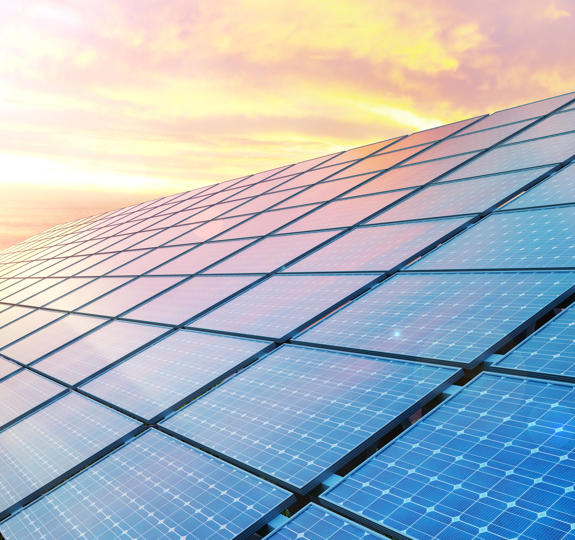 Colse Up Solar Panels Sunset