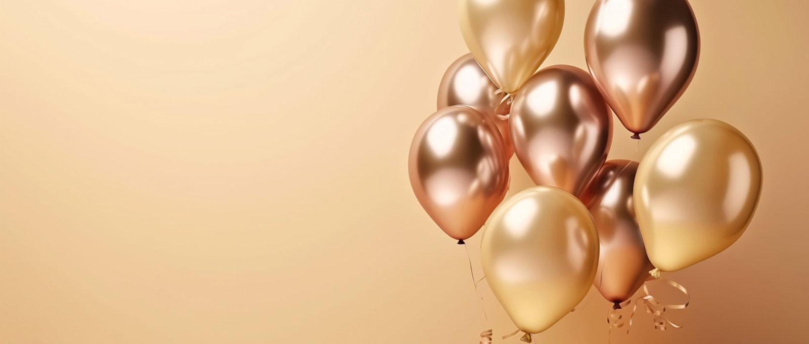 Holidays Birthday Party Wedding Decoration Concept Golden Metallic Helium Balloons Light Background Gold Balloons Background Celebrating Greeting Card Ai Generated Image