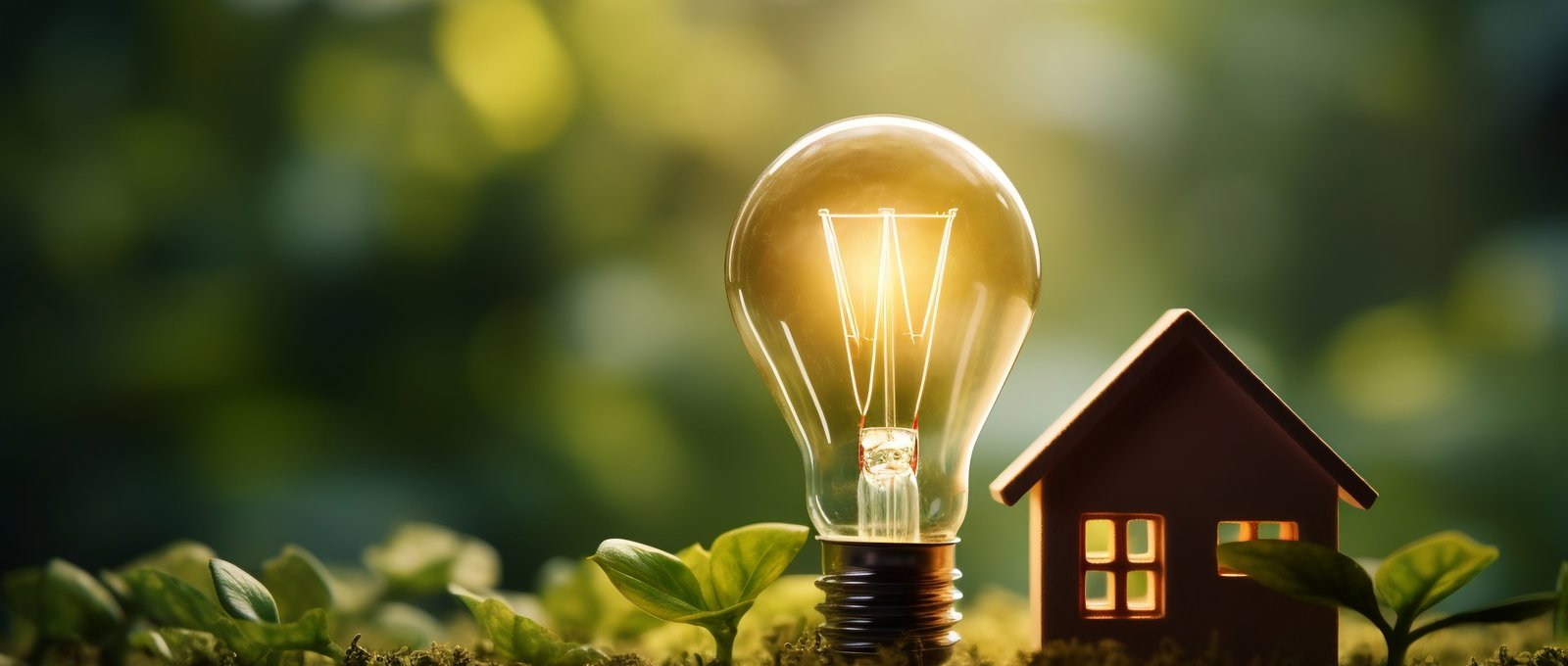 Small Dwelling Illuminated Bulb Amid Green Landscape Generative Ai