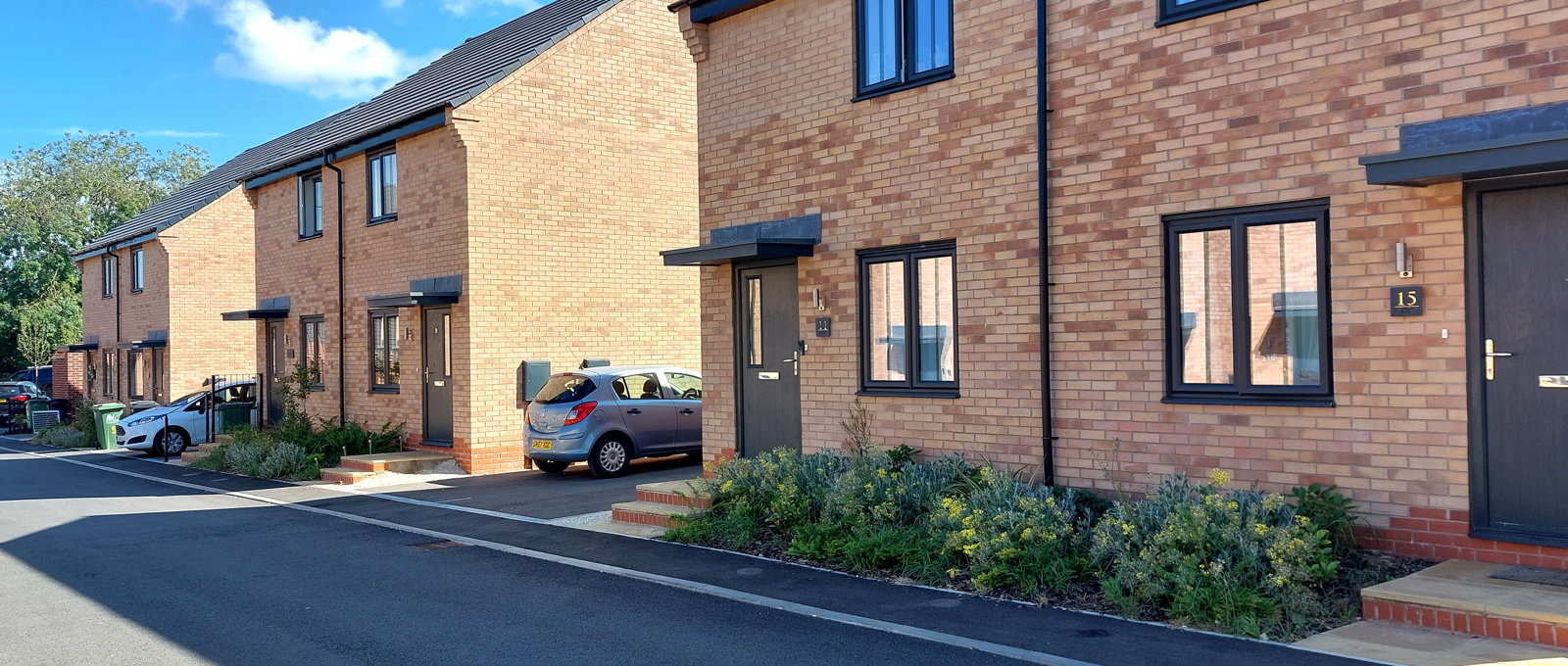 Photograph of three new semi-detached homes at Hermitage Drive
